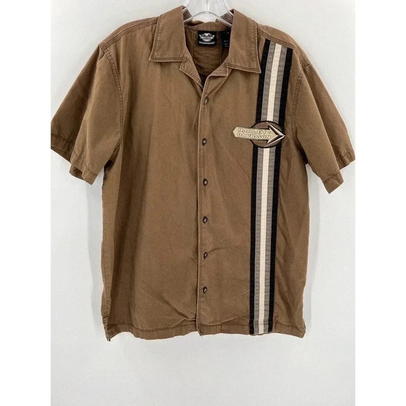 HARLEY DAVIDSON Men Short Sleeved Button Down Shirt Embroidered Dual Side Medium - Picture 5 of 13